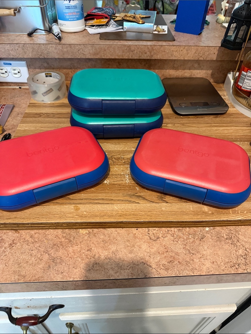 Red Plastic Bento Lunchbox with Blue Trim